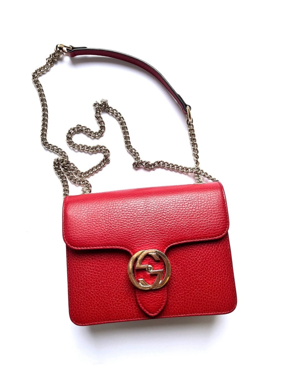 ‼️Authentic Like New Gucci Interlocking GG Red Leather Shoulder Crossbody Bag